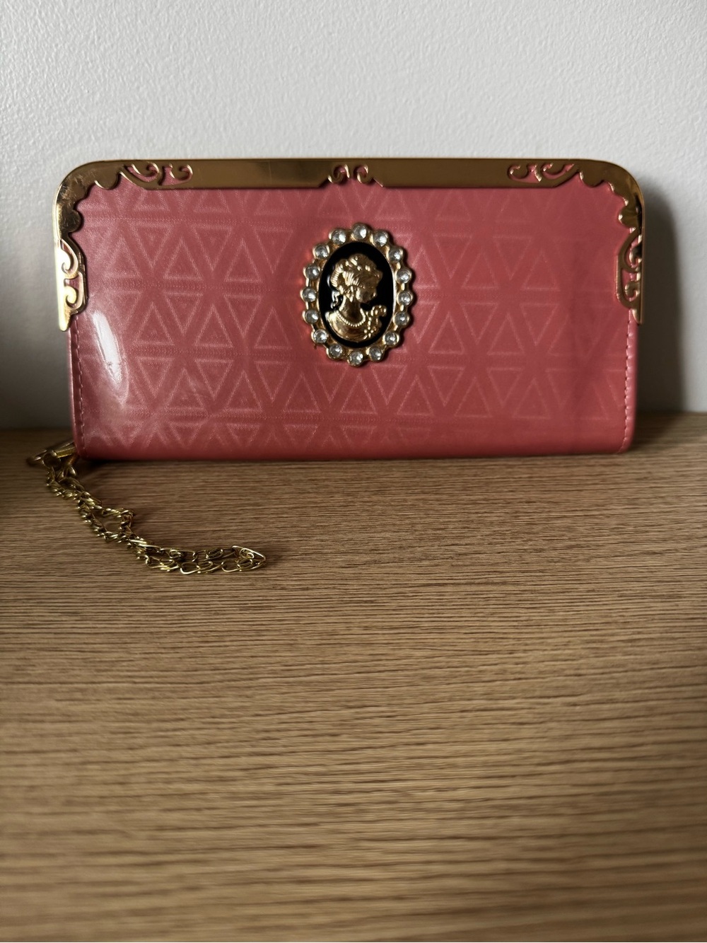 Coral Pink Jeweled Cameo Wallet Clutch